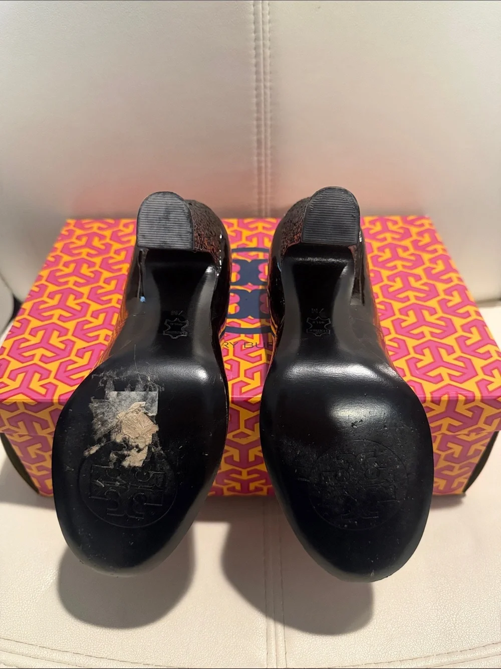 Tory Burch Black Patent Block Heel Pumps - Picture 7 of 8